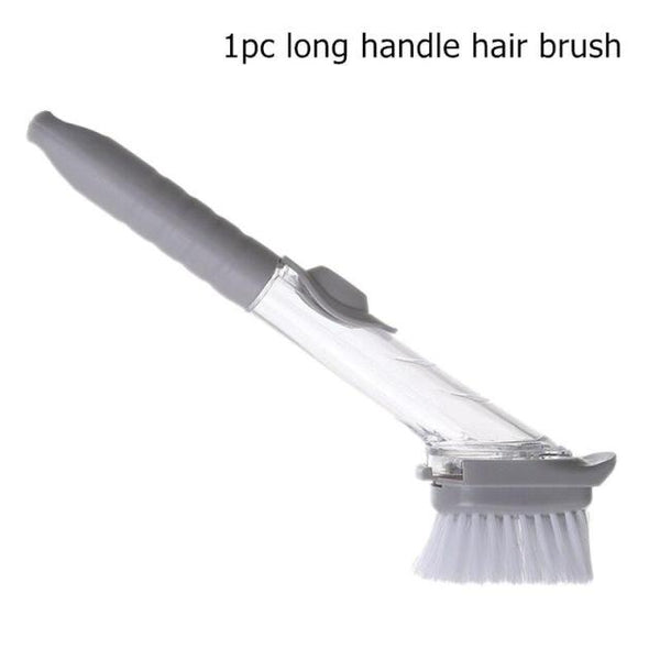 Refillable Liquid Cleaning Brush Kitchen Bowl Scrubber Cleaning Sponge Long Handle Dispenser Cleaner Tool With Dish Soap Washing